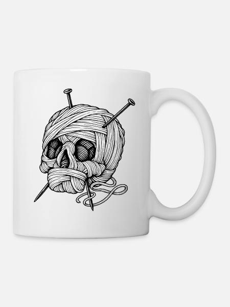 Wool Ball Skull – Gotische Strickkunst - Tasse - Weiß