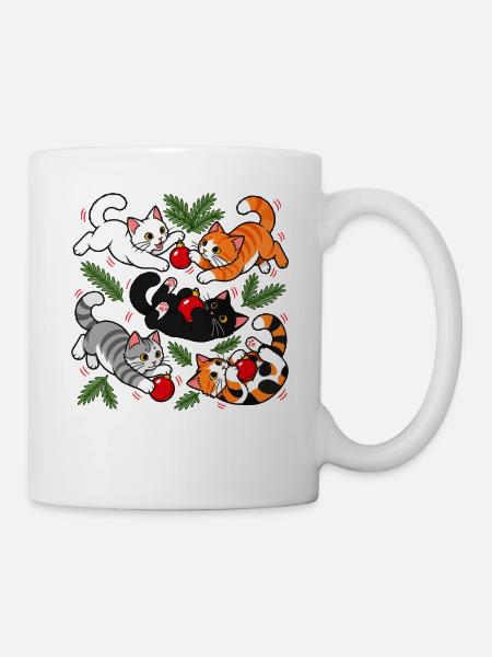 Weihnachtskatzen-Chaos - Tasse - Weiß