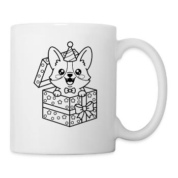 Überraschung süßer Corgi-Hund in Geburtstagsgeschenkbox - Tasse - Weiß - Rechts