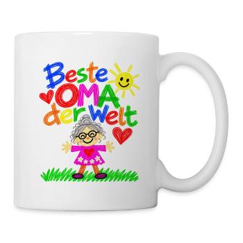 Beste Oma der Welt gemaltes Geschenk vom Enkelkind - Tasse - Weiß - Rechts