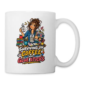 Kaffee und Klebstifte Überleben - Tasse - Weiß - Rechts