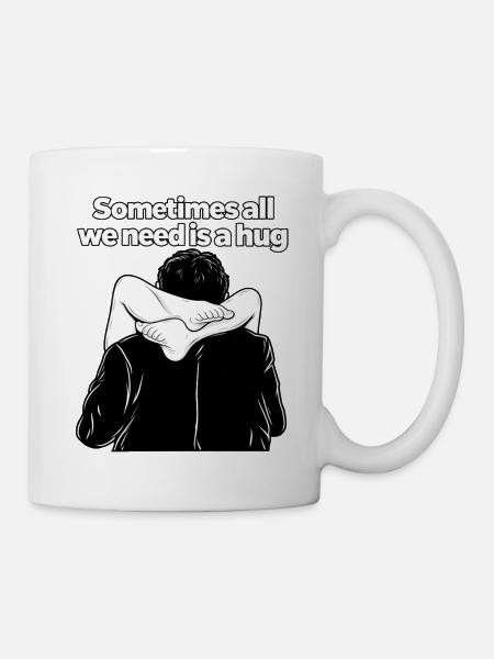 Umarmung in Schwarzweiß Illustration - Tasse - Weiß