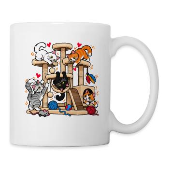 Kocia Ferajna – Verrückte Katzen am Kratzbaum - Tasse - Weiß - Rechts