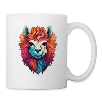 Lama Kopf Bunt Illustration - Tasse - Weiß - Rechts