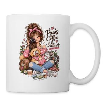 Paws Coffee Pictures Mädchen Hund Katze Spruch - Tasse - Weiß - Rechts
