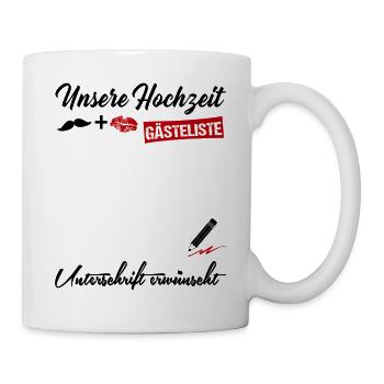 Gästeliste Gästebuch Unsere Hochzeit Married Braut - Tasse - Weiß - Rechts