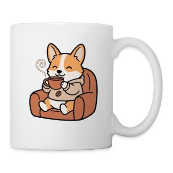 Süßer Corgi, der Kaffee trinkt, lustiger Hundeliebhaber - Tasse - Weiß - Rechts