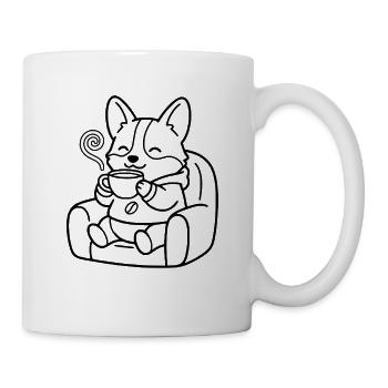 Niedliche Corgi-Trinkkaffee-Grafik-Umrissentasse - Tasse - Weiß - Rechts
