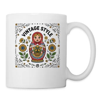  Vintage Style Matrjoschka Mit Blumen Und - Tasse - Weiß - Rechts