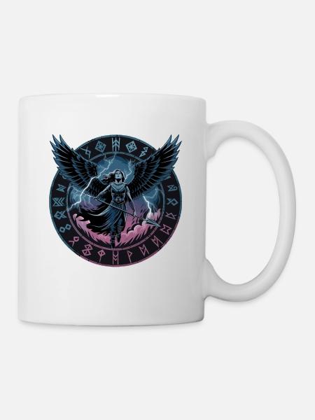 Nordische Walküre Mit Runen Und Schwarzen Flügeln - Tasse - Weiß