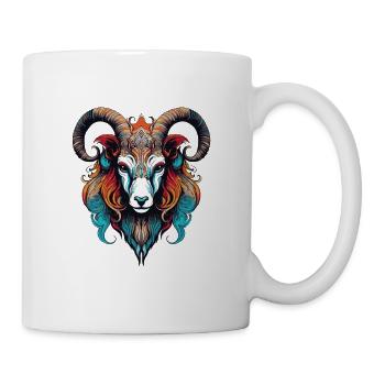 Widder Kopf Bunte Ornamente - Tasse - Weiß - Rechts