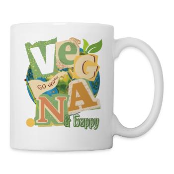 Vegan Welt Collage - Tasse - Weiß - Rechts