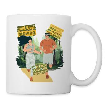 Laufduo im Wald: Mut zum Neustart - Tasse - Weiß - Rechts