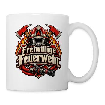 Freiwillige Feuerwehr Helm Äxte & Schlauch - Tasse - Weiß - Rechts