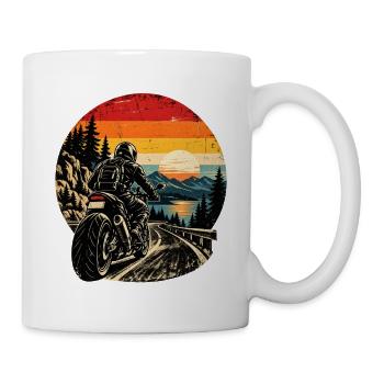 Motorrad Retro Biker Sonnenuntergang Berge - Tasse - Weiß - Rechts