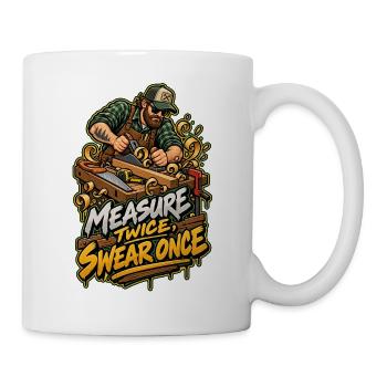 Maß Genau, Fluch Einmal – Holzwerk - Tasse - Weiß - Rechts
