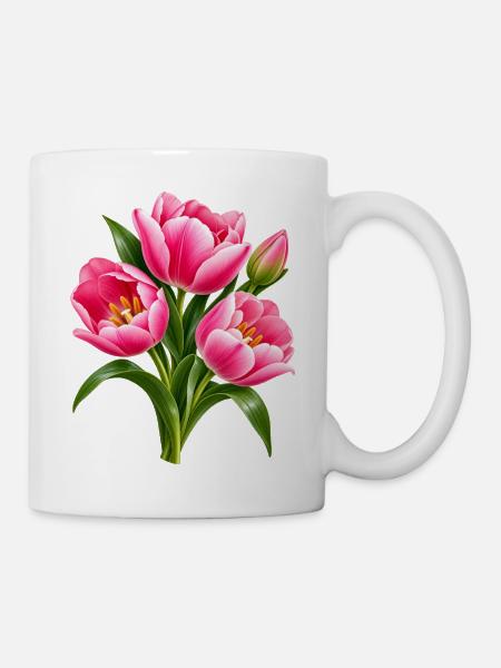 Pink Tulip Burst botanische Blüten - Tasse - Weiß