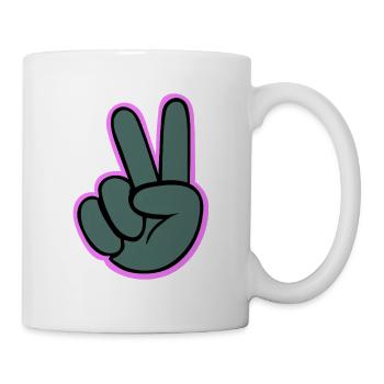 Peacezeichen Hand mit Pink Outline - Tasse - Weiß - Rechts