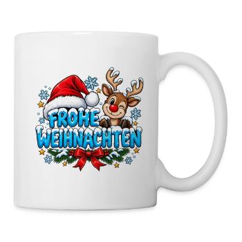 Frohe Weihnachten Süßes Rentier und Bommelmütze - Tasse - Weiß - Rechts