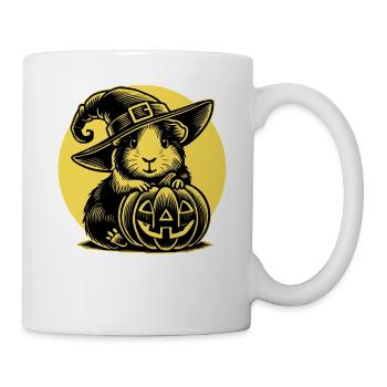 Meerschweinchen Halloween Hexenhut Kürbis Vollmond - Tasse - Weiß - Rechts