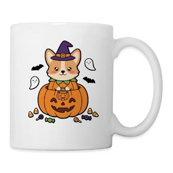 Süßes Kawaii-Corgi-Kürbis-Hexenhut-Halloween-Geschenk - Tasse - Weiß - Rechts