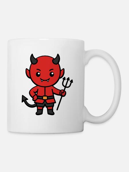 Niedliche Teufels-Mistgabel Halloween-Kostüm Kawaii - Tasse - Weiß