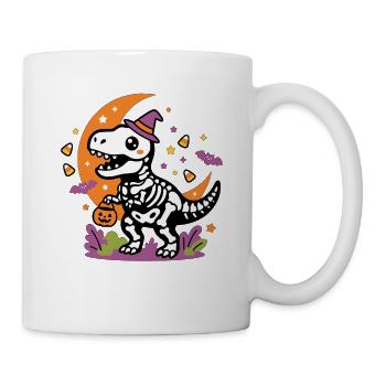 Skelett-Dinosaurier hält Kürbiskorb Halloween - Tasse - Weiß - Rechts