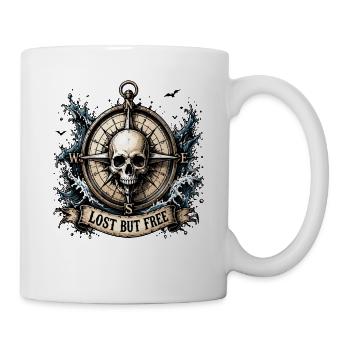  Lost But Free Totenkopf Kompass Nautik Abenteuer - Tasse - Weiß - Rechts