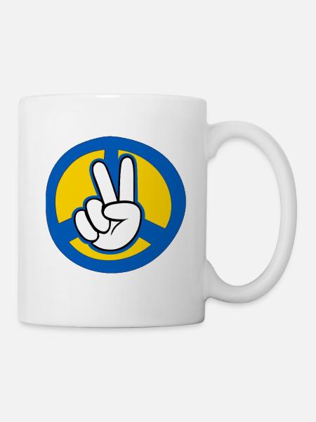Friedenshand Retro Symbol für Ukraine - Tasse - Weiß