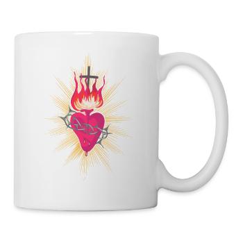 Flammenherz Dornenkreuz Herz Jesu Symbol - Tasse - Weiß - Rechts