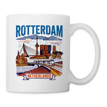 Retro Rotterdam Netherlands Cityscape Skyline Aug - Tasse - Weiß - Rechts