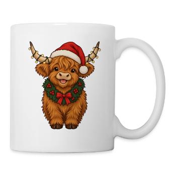 Weihnachtliches Hochlandrind mit Weihnachtsmütze - Tasse - Weiß - Rechts