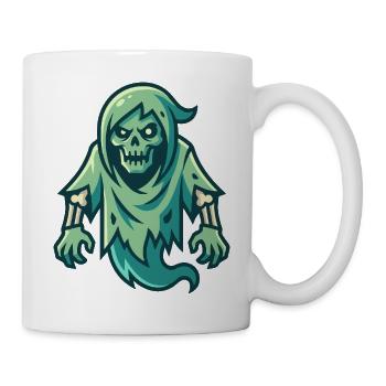 Gruseliger grüner Cartoon-Geist mit skelettartigen Zügen - Tasse - Weiß - Rechts