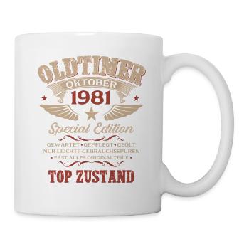 45. Geburtstag Geschenk Oldtimer Oktober 1981 - Tasse - Weiß - Rechts