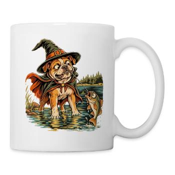 Halloween Bulldogge Hexenhut Angelhund für Angler - Tasse - Weiß - Rechts