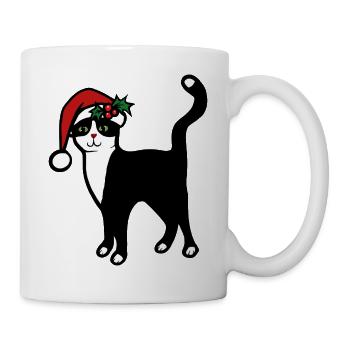 Weihnachtsmann-Katze mit Stechpalme - Tasse - Weiß - Rechts