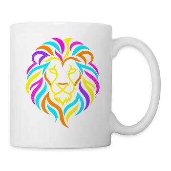 Löwe – Bunte Neon-Grafik - Tasse - Weiß - Rechts