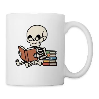 Niedliche Kawaii-Skelett-Lesebücher Gemütliche Ästhetik - Tasse - Weiß - Rechts