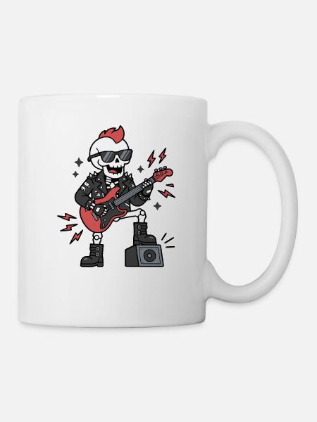 Cute Kawaii Skeleton Rock star Electric Guitarist - Tasse - Weiß