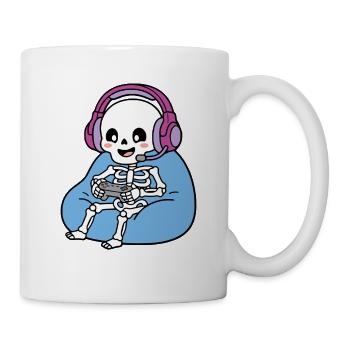 Niedliche Kawaii-Skelett-Videospieler-Videospieler-Gaming-Halloween - Tasse - Weiß - Rechts