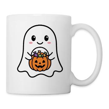 Süßer Kawaii-Geist hält Kürbiskorb Halloween - Tasse - Weiß - Rechts
