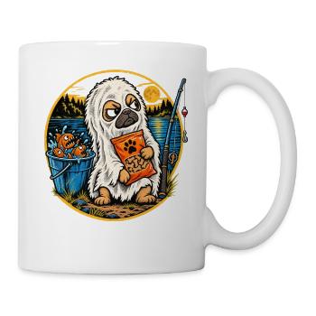 Halloween Mops im Lakenkostüm mit Leckerlis am - Tasse - Weiß - Rechts