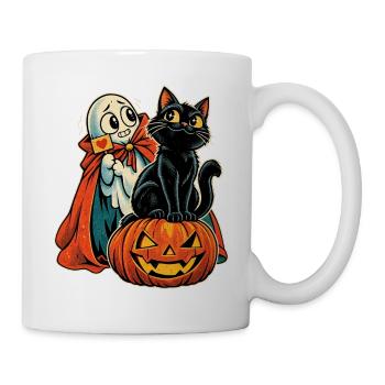 Herzgeist und Katzenkürbis Halloween - Tasse - Weiß - Rechts