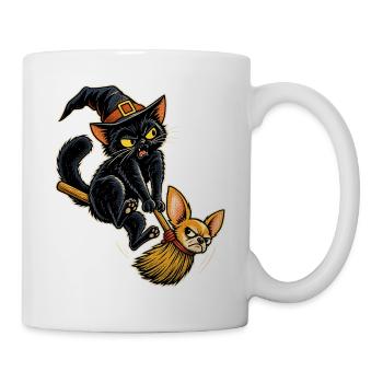 Katzenmagie auf Hexenbesen - Tasse - Weiß - Rechts
