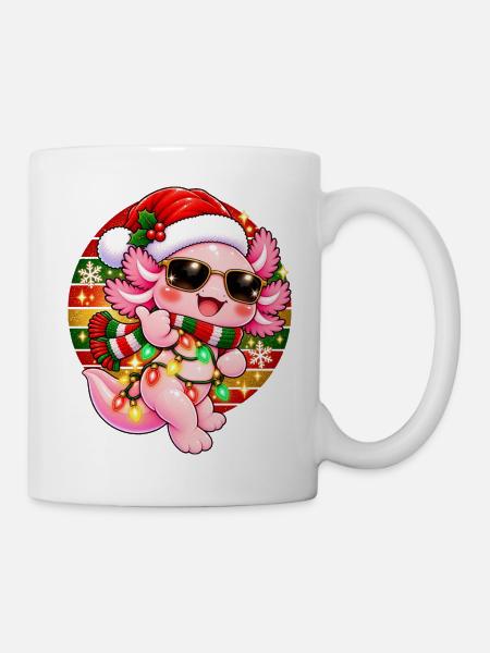 Kuscheliger Weihnachts-Dino mit Lichtern - Tasse - Weiß