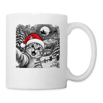 Schneekatze Weihnachtsmann-Selfie – lustiges Weihnachten - Tasse - Weiß - Rechts