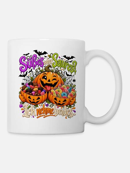 Lustiges Halloween Motiv - Süßes oder Saures - Tasse - Weiß