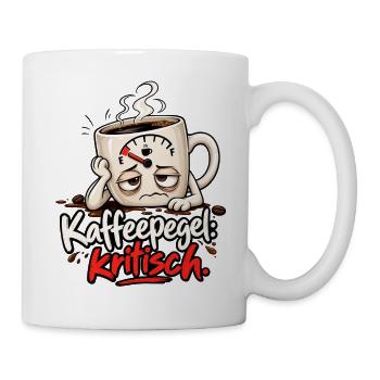 Lustiges Kaffeemotiv - Kaffeepegel kritisch   - Tasse - Weiß - Rechts
