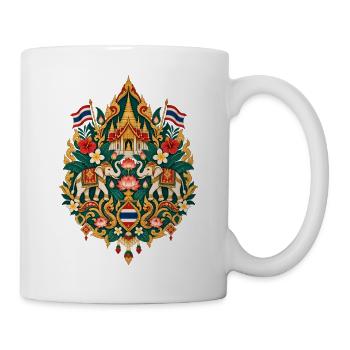Thailand | Elefanten, Lotus & Tempel - Tasse - Weiß - Rechts