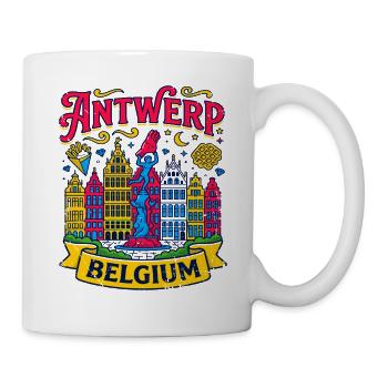Retro Antwerp Belgium City Skyline Travel - Tasse - Weiß - Rechts